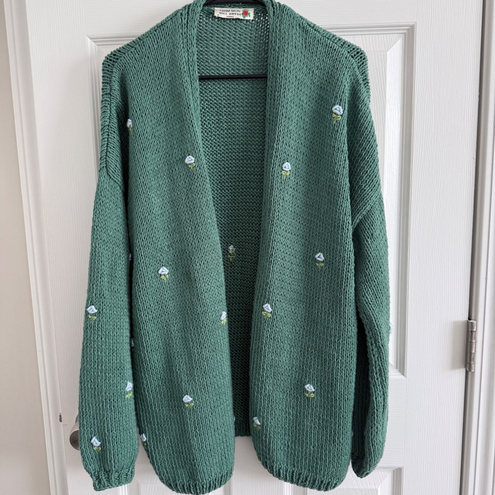 Fanm Mon Knit Cardigan Womens Size 2 Flower Floral Embroidered Green Open Front